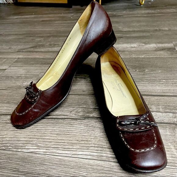 SALVATORE FERRAGAMO vintage Contrast Stitch Bow Flat - Picture 2 of 9